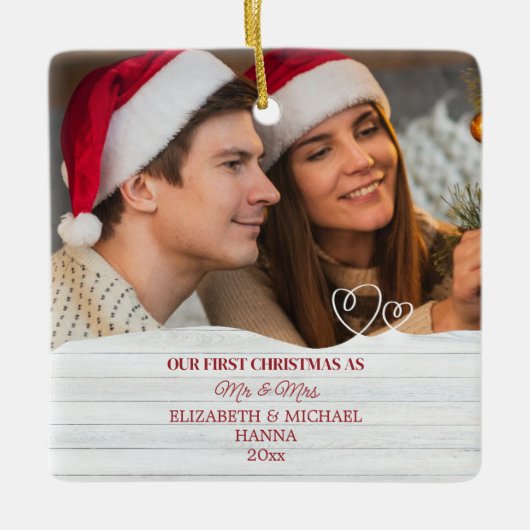 Onze eerste kerst trouwde met de heer en mevrouw C Keramisch Ornament (Voorkant)