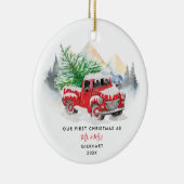 Onze eerste kerst trouwde met de moderne gewoonte keramisch ornament (Rechts)