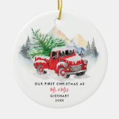 Onze eerste kerst trouwde met de moderne gewoonte keramisch ornament (Voorkant)