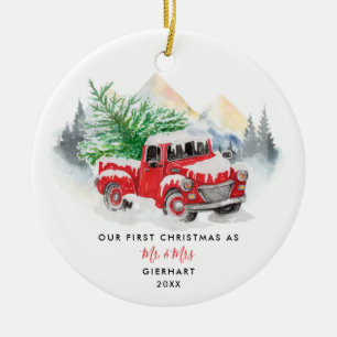 Onze eerste kerst trouwde met de moderne gewoonte keramisch ornament