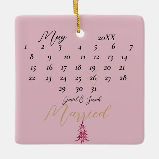 Onze eerste kerst trouwde met een rode pagode keramisch ornament (Voorkant)