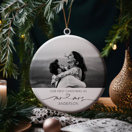 Onze eerste kerst trouwde met meneer en mevrouw Fo Keramisch Ornament