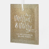 Onze eerste kerst trouwde met Merry Gold Glas Ornament (Voorkant links)