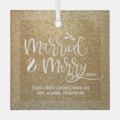 Onze eerste kerst trouwde met Merry Gold Glas Ornament (Voorkant)
