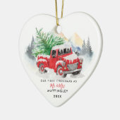 Onze eerste kerst trouwde met Mr en Mrs Red Truck Keramisch Ornament (Links)