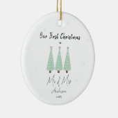 Onze eerste kerst trouwde met Mr & Mrs Green Tree Keramisch Ornament (Rechts)