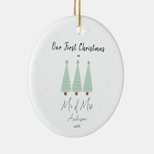 Onze eerste kerst trouwde met Mr & Mrs Green Tree Keramisch Ornament (Rechts)