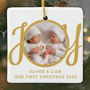 Onze Eerste Kerst Tweeling Foto Aandenken Keramisch Ornament