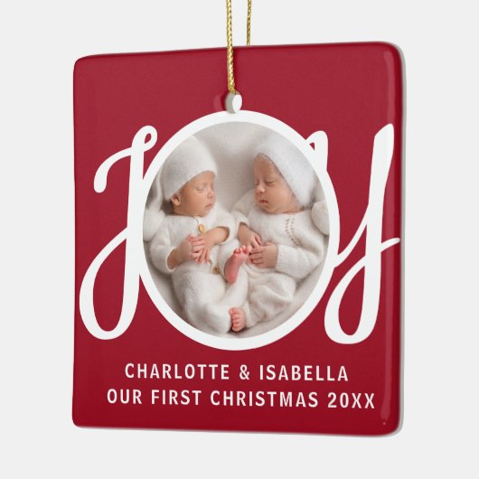 Onze eerste kerst tweeling foto rode keepsake keramisch ornament (Links)