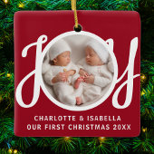 Onze eerste kerst tweeling foto rode keepsake keramisch ornament
