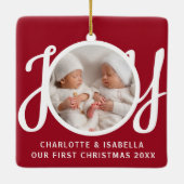 Onze eerste kerst tweeling foto rode keepsake keramisch ornament (Achterkant)