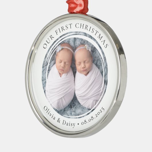 Onze eerste kerst tweeling nieuwe baby foto Keepsa Metalen Ornament (Links)