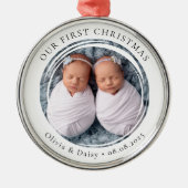 Onze eerste kerst tweeling nieuwe baby foto Keepsa Metalen Ornament (Voorkant)