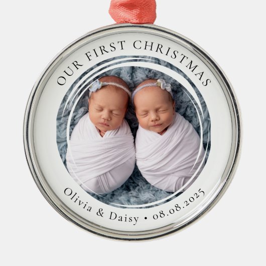 Onze eerste kerst tweeling nieuwe baby foto Keepsa Metalen Ornament (Voorkant)