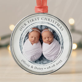 Onze eerste kerst tweeling nieuwe baby foto Keepsa Metalen Ornament