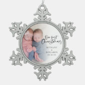 Onze eerste kerst Twin Baby foto naam jaar Tin Sneeuwvlok Ornament (Voorkant)