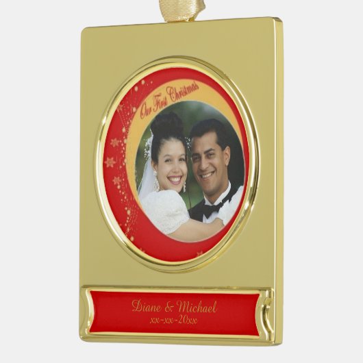 Onze eerste kerst verguld banner ornament (Links)