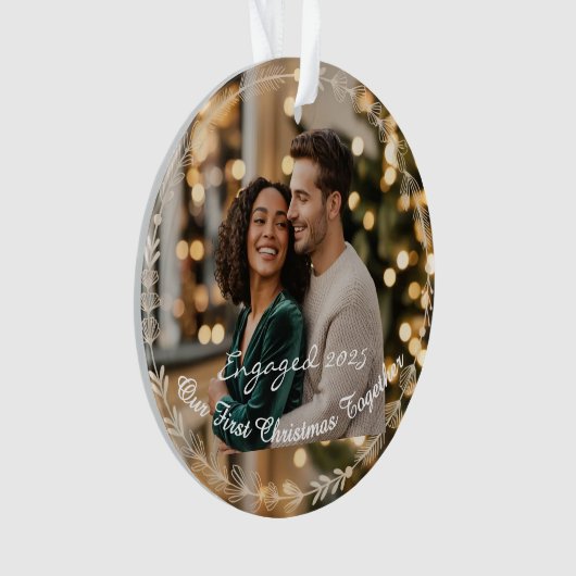 Onze eerste kerst verloofd 1 foto Keepsake Ornament (voorkant)