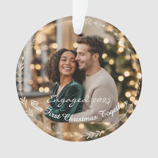 Onze eerste kerst verloofd 1 foto Keepsake Ornament (voorkant)