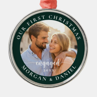Onze Eerste Kerst Verloofd Foto Aandenken Groen Metalen Ornament