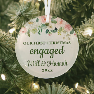 Onze Eerste Kerst Verloofd Persoonlijk Koppel Glas Ornament