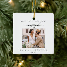 Onze Eerste Kerst Verloofde Foto Vakantie Keramisch Ornament