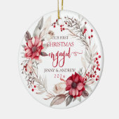 Onze eerste kerst verloofde krans keramisch ornament (Links)