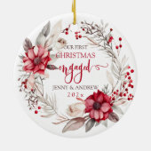 Onze eerste kerst verloofde krans keramisch ornament (Achterkant)