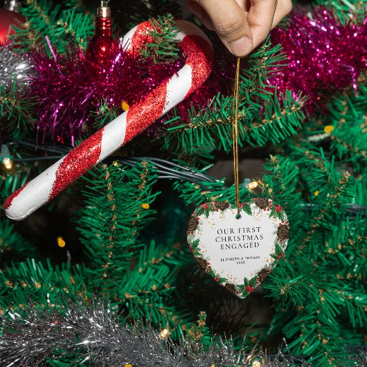 Onze eerste kerst verloofde krans Pine Foto Keramisch Ornament