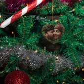 Onze eerste kerst verloofde krans Pine Foto Keramisch Ornament