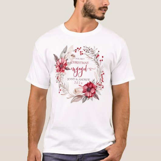 Onze eerste kerst verloofde krans t-shirt (Voorkant)
