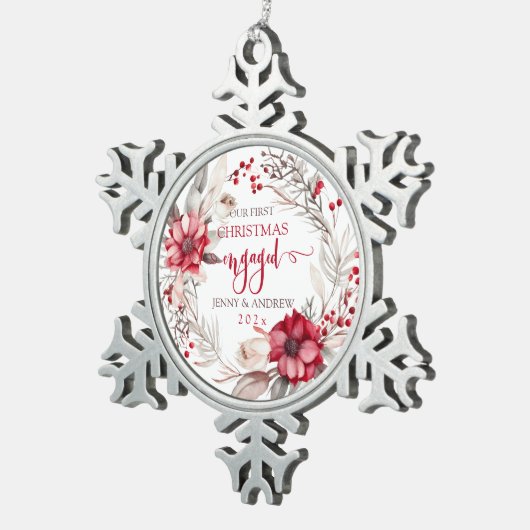 Onze eerste kerst verloofde krans tin sneeuwvlok ornament (Rechts)