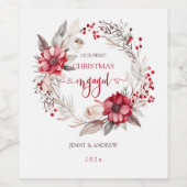 Onze eerste kerst verloofde krans wijn etiket (Enkel label)