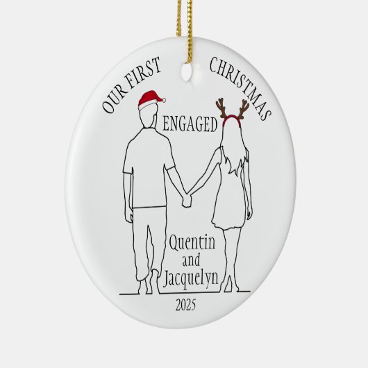 Onze eerste kerst verloofde Santa Hat & Antlers Keramisch Ornament (Rechts)