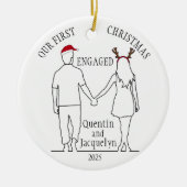 Onze eerste kerst verloofde Santa Hat & Antlers Keramisch Ornament (Voorkant)