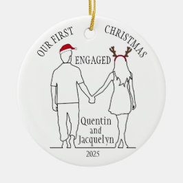 Onze eerste kerst verloofde Santa Hat & Antlers Keramisch Ornament