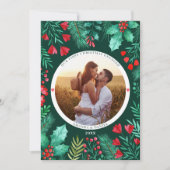 Onze eerste kerst verloofde Waterverf gebladerte Feestdagenkaart (Voorkant)