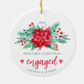 Onze eerste kerst verloofde Waterverf Poinsettia Keramisch Ornament (Achterkant)