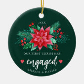 Onze eerste kerst verloofde Waterverf Poinsettia Keramisch Ornament (Voorkant)