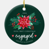 Onze eerste kerst verloofde Waterverf Poinsettia Keramisch Ornament (Achterkant)