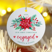 Onze eerste kerst verloofde Waterverf Poinsettia Keramisch Ornament