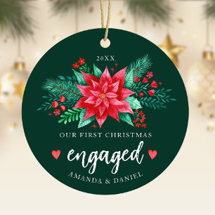Onze eerste kerst verloofde Waterverf Poinsettia Keramisch Ornament