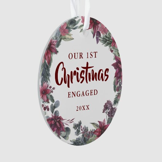 Onze Eerste Kerst Verloving Bloemenkoppel Foto Ornament (voorkant)