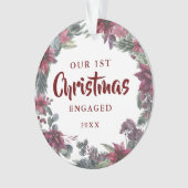 Onze Eerste Kerst Verloving Bloemenkoppel Foto Ornament (voorkant)