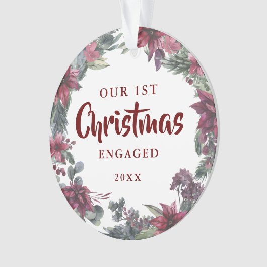 Onze Eerste Kerst Verloving Bloemenkoppel Foto Ornament (voorkant)