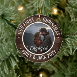 Onze Eerste Kerst Verloving Foto Cadeau Keramisch Ornament