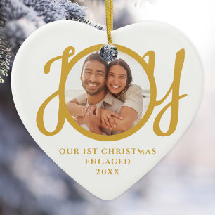 Onze Eerste Kerst Verloving Foto Hartvormig Keramisch Ornament