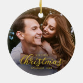 Onze Eerste Kerst Verloving Goud Folie Schrift Keramisch Ornament (Achterkant)