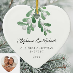 Onze Eerste Kerst Verloving Mistletoe Foto Keramisch Ornament