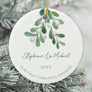Onze Eerste Kerst Verloving Mistletoe Keramisch Ornament